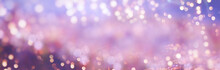 Festive Abstract Christmas Bokeh Light Background - Golden Bokeh Lights, Pink, Purple - New Year, Anniversary,  Banner, Header, Panorama