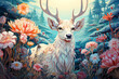 White stag. Deer in the forest. Illustration.