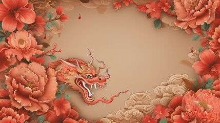 Wall Mural - Chinese New Year. Year of the dragon. Flowers and asian decoration.