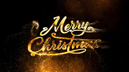 Wall Mural - gold and glitter merry christmas features golden glitter particles moving through black space with d