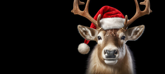 Wall Mural - merry christmas concept holiday vacation winter background greeting card - cool reindeer with santa 