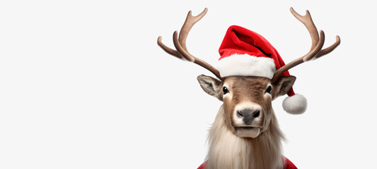 Wall Mural - merry christmas concept holiday vacation winter background greeting card with text - cool reindeer w