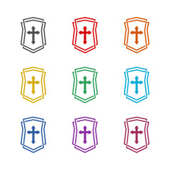 Canvas Print - Christian cross and shield of faith  icon isolated on white background. Set icons colorful