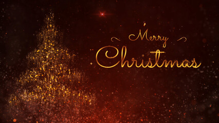Wall Mural - red sparkling merry christmas features glitter swirling around in a red atmosphere with a merry chri
