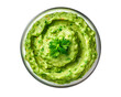 Guacamole in souce bowle on transparent background, png, top view