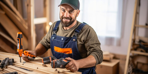 Wall Mural - Seamless Joinery: Carpenter Assembler and Repairer's Skills Showcased.