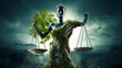 Figure of the statue of Justice dressed in plants
