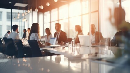 Blurred business people meeting in office interior