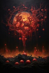 Aufkleber - An apocalyptic portrayal of lychees burning relentlessly across the world map, invoking a sense of urgency and concern for the planet's future.