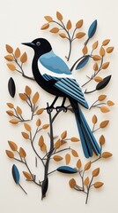 Wall Mural - A blue and black bird sitting on top of a tree branch.