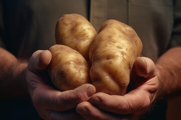 Wall Mural - Hands holding potatoes close up