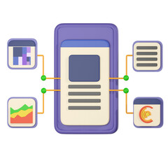 Phone with page ,data analysis ,Web Development concept. Website coding, Web page. 3D render illustration.