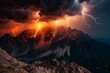 Breathtaking natural phenomena of fire and lightning illuminating the scenic mountainous landscape. Generative AI