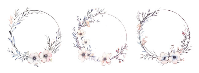 Wall Mural - watercolor frame flowers, a set of illustrations in handmade watercolor style on a white background, generative ai