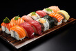 various sushi on slate plate, generative ai