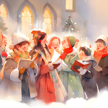  Christmas Postcard Carolers Singing Christmas Songs Watercolor Painting  Generated AI