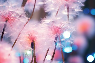 Canvas Print -  a close up of a bunch of dandelions with lights in the background.  generative ai