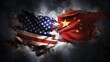 Tension in Symbols - The Flags of USA and China on a Cracked Background, Signifying the Diplomatic Crisis Between Washington and Beijing