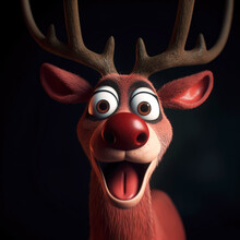 Cut Laughing Reindeer With Red Nose And Antler