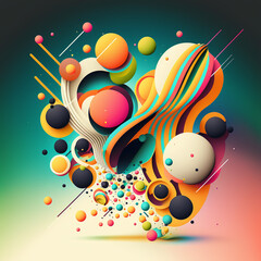 Wall Mural - Abstract futuristic contemporary modern cosmic design in cartoon style with spheres, stripes and lines.