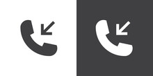 Incoming Call Icon In Flat Style. Missed Call Sign Telephone Call Icon With Symbol Of Caller. Isolated Round Collection Of Ringing Phone. Flat Button On Black And White Background. Vector Illustration