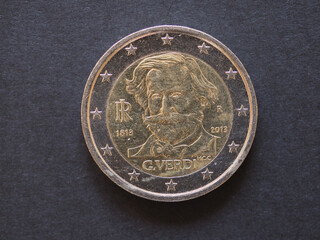 Sticker - Italian Verdi 2 Euro coin obverse , currency of Italy