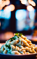 Wall Mural - Mashed potatoes on a plate in a restaurant.