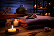 A beautiful massage room for complete relaxation. Candles, oil and towels create a wonderful relaxing atmosphere.