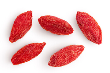 Wall Mural - Dried goji berries isolated on white background. Top view. Flat lay.