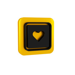Black Like heart icon isolated on transparent background. Counter Notification Icon. Follower Insta. Yellow square button.