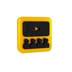 Wall Mural - Black Cinema auditorium with screen icon isolated on transparent background. Yellow square button.