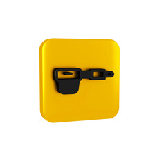 Sticker - Black Coffee filter holder icon isolated on transparent background. Yellow square button.