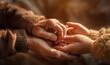 Grandma embracing hands with little child. Grandmother. Opposite sides. Portrait of young and old ladies holding hands. Close up,family,human,people,life concept