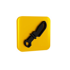 Wall Mural - Black Knife icon isolated on transparent background. Cutlery symbol. Yellow square button.