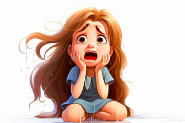 Wall Mural - Illustration of a little girl crying with tears flowing from her face