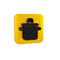 Sticker - Black Cooking pot icon isolated on transparent background. Boil or stew food symbol. Yellow square button.