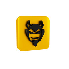 Wall Mural - Black Devil head icon isolated on transparent background. Happy Halloween party. Yellow square button.