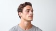 © PixelPaletteArt - A serious young man, isolated on a white background, portraying moments of contemplation, showcasing a solemn demeanor.