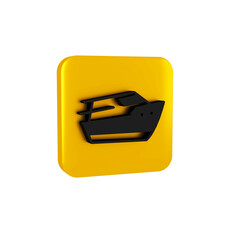 Poster - Black Speedboat icon isolated on transparent background. Yellow square button.