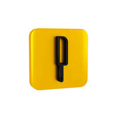 Wall Mural - Black Knife icon isolated on transparent background. Cutlery symbol. Yellow square button.