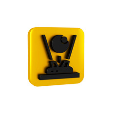 Sticker - Black Hologram icon isolated on transparent background. Global communication technology. Yellow square button.