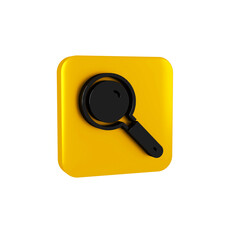 Poster - Black Magnifying glass icon isolated on transparent background. Search, focus, zoom, business symbol. Yellow square button.