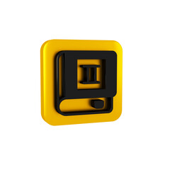 Wall Mural - Black Book icon isolated on transparent background. Second volume. Yellow square button.