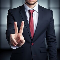 man showing the peace hand gesture. 