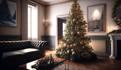 Wall Mural - Modern home room christmas decorations interior design AI Generated image