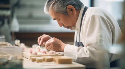 Wall Mural - Japanese Wagashi Maker Sculpting Edible Works of Art