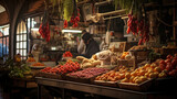 Fototapeta Uliczki - Vibrant Spanish Mercado Offering Fresh Produce Olives and Manchego Cheese