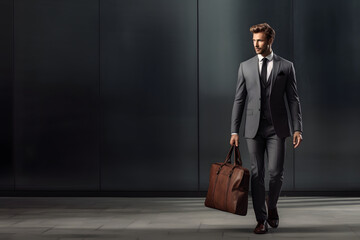 Business man in suit walking down the street - background