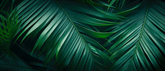  Tropical palm leaves on dark background. Exotic background.