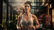 Woman in good shape running. Generative AI